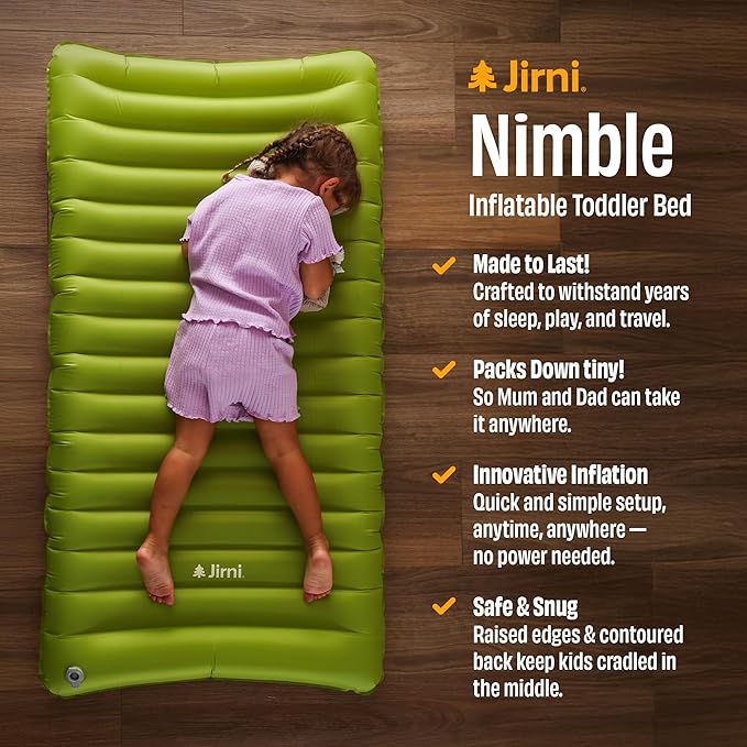 Inflatable Toddler Travel Bed with Pump Sack – Ultralight Kids Travel Mattress, Ripstop Nylon Construction, Compact Portable Sleeping Pad for Travel & Camping