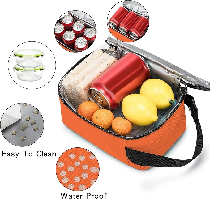BEIMILY Lunch Box for Men Women Adults,Mini Insulated Lunch Bag for Office Work Picnic,Reusable Portable Lunchbox,Soft Cooler Tote Bag,6 can cooler bag,Mini,Orange