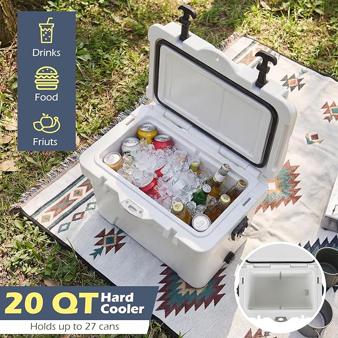 Goplus Hard Cooler, Insulated Ice Chest w/Portable Handles, Cup Holders, Ruler, Bottle Opener, 6 Day Ice Retention for Drink, Beverage, Camping, Fishing, Beach