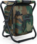 Portable Backpack Stool Cooler Chair for Adults, Folding Large 3 in 1 Multifunction Insulated Camping Seat Backpack Cooler Chair Heavy Duty 350lbs for Fishing Hunting, Camouflage