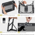 Anbte 2ft Folding Grill Table Max 29.5", 3 Adjustable Height Lightweight Camping Table with Heat-Resistant Mesh Tabletop Portable Handle, Waterproof, for Cooking BBQ Outdoor, 22.8" X 16", Black