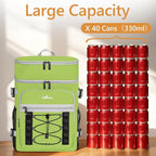 Cooler Backpack, 40 Cans Insulated Lunch Backpack Picnic Backpack for Men&Women, Durable Cooler Bag with 2 Leak Proof Compartments for Picnic, BBQ Camping, Lunch, Beach, Hiking, Green