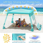 MoKo Beach Cabana, 8'×8' Large Beach Canopy with Side Wall, UPF 50+ Protection Easy Setup Beach Tent Sun Shelter, Adjustable Height Wind Resistant Cabana Beach Tent for Whole Family, Green Stripe