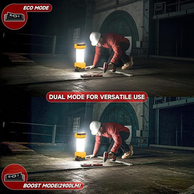 2900LM LED Work Light for Dewalt 20V MAX Battery, 360° Portable Camping Light with USB-C 20W Fast Charging, Dual Brightness, Low-Voltage Protection, Emergency Lantern(Battery Not Included)