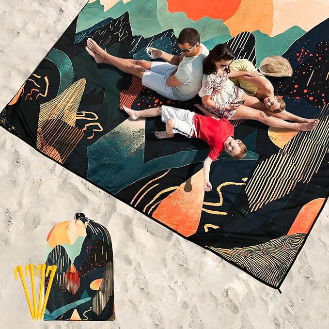 Beach Blanket Waterproof Sandproof Beach Mat 79" X 83"/10'x9'for 2-8 Adults Quick Drying Outdoor Picnic Mat Beach Accessories for Travel, Camping, Hiking