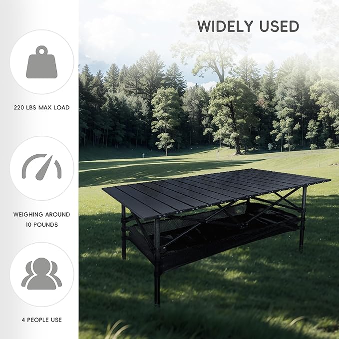 Black Foldable Camping Table, Portable Aluminum Folding Table That Fold Up Lightweight, Outdoor Beach Grill Table for BBQ, Backyard, Party, Patio, Picnic