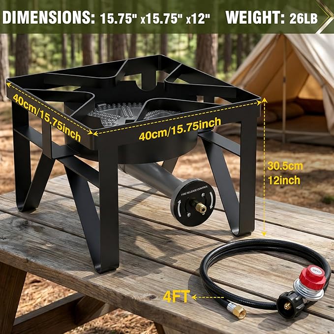 BESTFIRE 200,000 BTU Heavy Duty Propane Burner, High Pressure Outdoor Gas Stove with 0-20 PSI Adjustable Regulator & Hose, Portable Single Burner for Home Brewing, Turkey Fryer, Wok Cooking & Camping