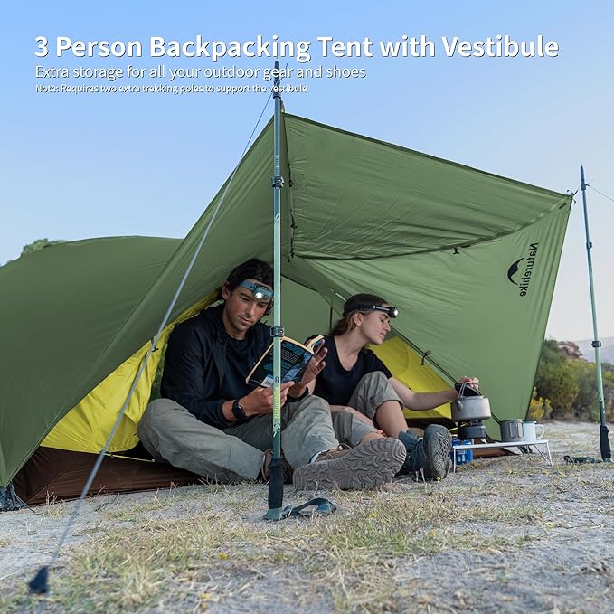 Naturehike Mongar Base 2-3 Person Camping Tent, Lightweight Waterproof Backpacking Tent with Footprint