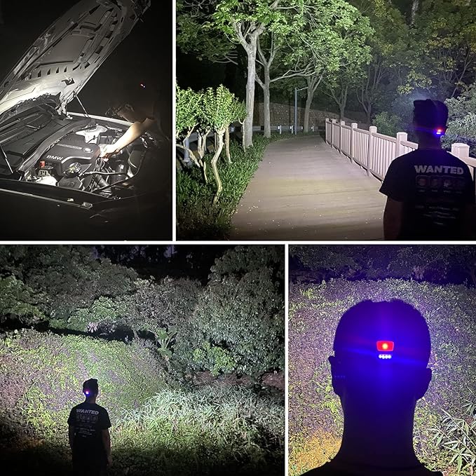 DARKBEAM COB Floodlight Headlamp USB Rechargeable with Red Light, 2000 Lumen LED Headlight - Car Maintenance and Night Construction 6-10 Hours Long Battery Life
