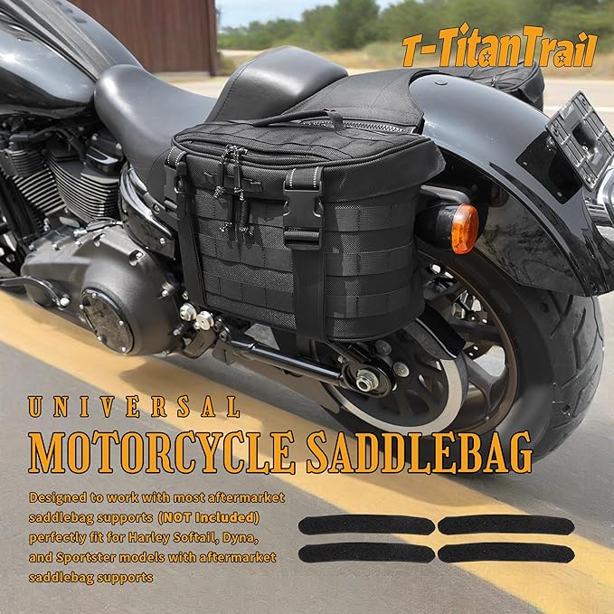 Motorcycle Saddlebags 25L Universal Throw Over Saddle Bags Waterproof Large Capacity Duffle Gear Organizer for Camping Trip Travel Outdoor with Raincover, Black