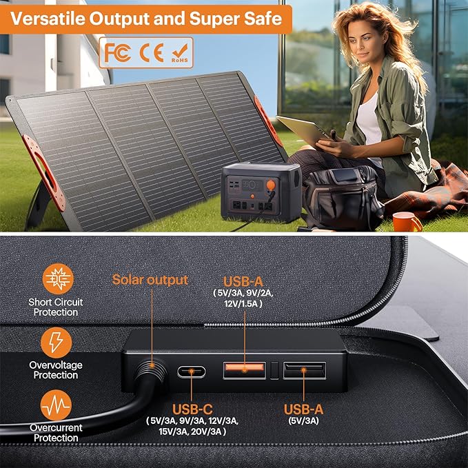 200W Portable Solar Panel for Power Station,23.5% Efficiency Mono Foldable Solar Charger with 4 Kickstands for Jackery 1000 V2/Bluetti/EcoFlow/Anker,IP67 Waterproof for Camping RV Power Backup