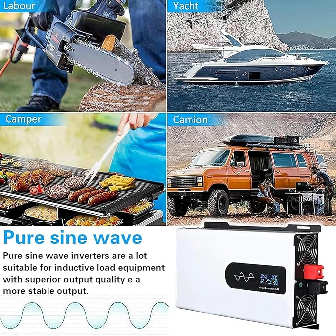 Inverters 6000W 12V/24V/48V/60V/72V DC to 110V/220V AC Voltage Converter for Home RV Truck Car Camping Solar, with Socket