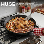 Pre-Seasoned Large Cast Iron Skillet 17 Inch, Dual Handle Outdoor Camping Frying Pan, Pizza Pan, Use for Grill, Stovetop, Induction, Oven Safe Cookware