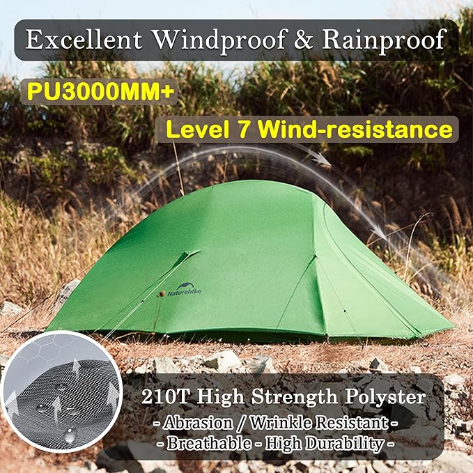 Naturehike 1/2 Person 3 Seasons Cloud Up Base Tent, Windproof [7-Level] & Rainproof [PU3000mm+] Camp Tent with Y Self-Supporting Structure for Camping Backpacking Hiking Trekking