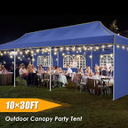HOTEEL 10x30 Heavy Duty Pop Up Canopy Tent with 5 Sidewalls&Wheeled Bag, Commercial Event Party Tent Wedding Instant Canopy Waterproof, Upgraded Thicked Hexagonal Legs, UV 50+, Deep Blue