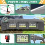 COBIZI 10x30 Pop Up Canopy Tent, Outdoor Party Tent with 5 Sidewalls, 1 Person Easy Set up, Tents for Parties with Fluorescent Strip & 4 Sandbags, Waterproof UPF50+, 3 Adjustable Height, Gray