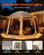 VEVOR 12 x 11 ft Pop up Screen House Tent, 10-12 Person Screen Gazebo w/Carry Bag, Netting Sides & Ground Stakes, Quick Setup, Screened in Canopy for Garden, Patio & Backyard, Outdoor, Beige
