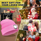 VIBELITE LED Beanie Hat with Light, USB Rechargeable LED Headlamp for Hiking, Camping, Gifts for Men, Dad, Teen Boys, Husband, Women, Boyfriend, Birthday Gifts for Women, Pink