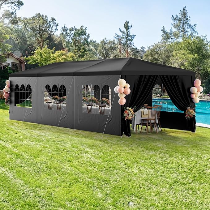 10x30 Black Outdoor Party Tent with 8 Removable Sidewalls Tents for Parties Gazebo Canopy Event Tent for Wedding, Birthday, Garden Parties and Backyard Patio BBQ Camping