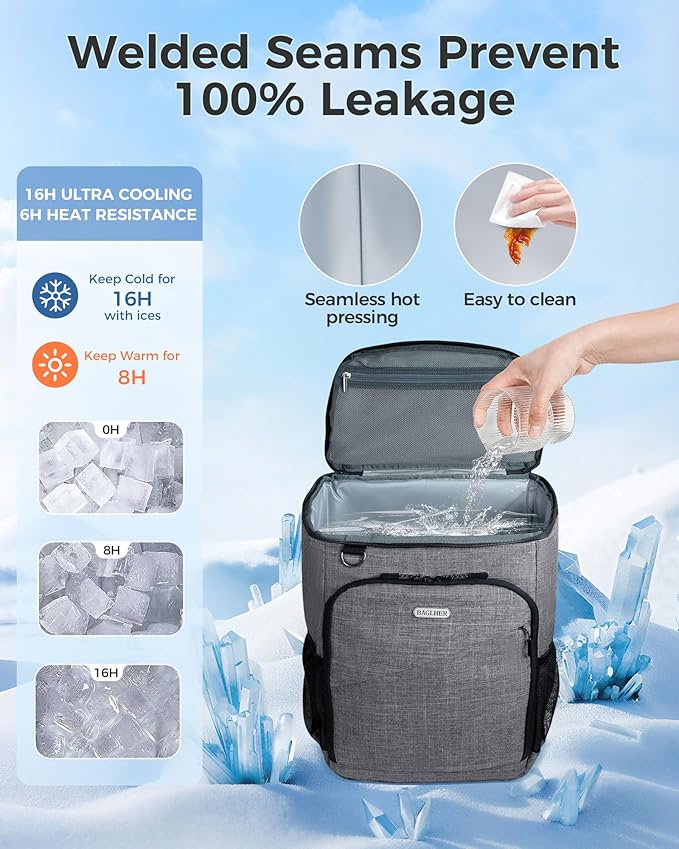 BAGLHER Lightweight Insulated Cooler Backpack - 30 Cans, Leak-Proof for Lunch, Picnic, Hiking, Camping Trips
