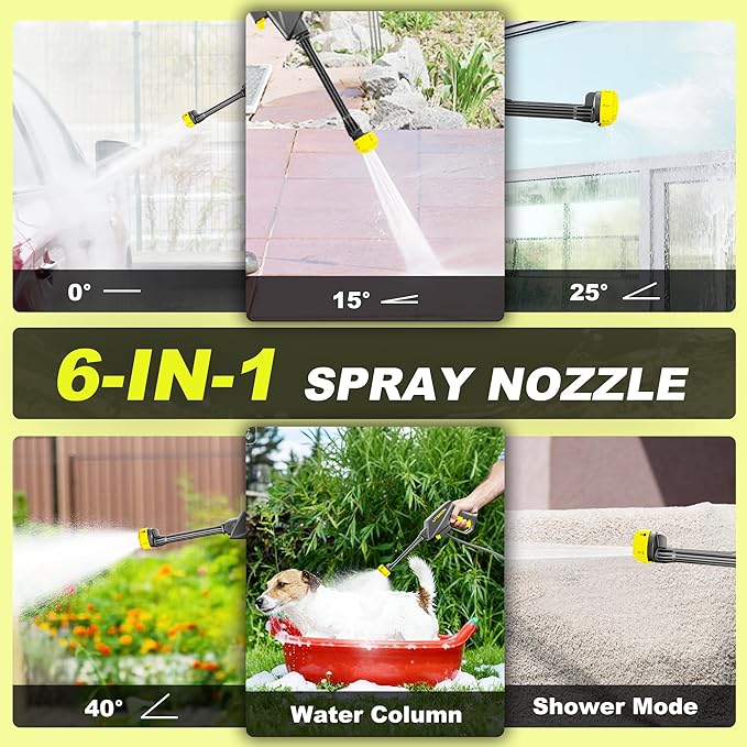 Portable Cordless Pressure Washer, Max 750PSI,2x5.0Ah Battery, 4 Adjustable Pressure Electric with 4.5Gal Tank 10FT Hose, 6-in-1 Nozzle for Car Washer,Patio,Camping