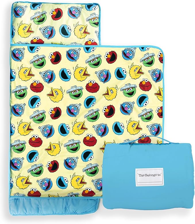 Jay Franco Kids Nap Mat with Embedded Pillow & Blanket – Soft 46"x20" Microfiber Sleeping Bag with Name Tag & Handle for School, Travel, Sleepover
