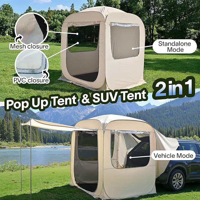 Alvantor SUV Tailgate Tent, Instant Pop Up Car Tent Creates Extra Living Space, UV Protection, Quick Setup in Seconds for Family, Road Trips, Tailgating, Beach, Outdoor Camping