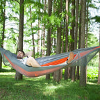 LFL Portable Camping Hammock with Mosquito Net, 1-2 Person Outdoor Swing Hammock, Nylon Parachute Material, Outside Quick Opening, Hiking Travel Courtyard (Orange)