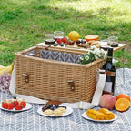 Luxury Picnic Basket, Wicker Picnic Basket Set for 4, Picnic Basket with Blanket & Portable Table for Camping and Outdoor Party - Gray