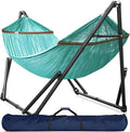 Tranquillo Universal Double Hammock with Stand Included for 2 Persons/Foldable Hammock Stand 600 lbs Capacity Portable Case - Inhouse, Outdoor, Camping, Sky