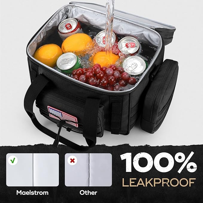 Maelstrom Tactical Lunch Box, 23 L Insulated Lunch Bag for Men, Expandable Double Deck Lunch Cooler Bag,Large Leakproof Soft Lunch Tote with Detachable MOLLE Bags, for Adult Women Work,Picnic,Black