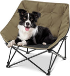 Portable Dog Camping Chairs for Dogs Raised Pet Bed for Outdoor Folding Chair Patio Lazy Puppy Cot Heavy Duty Pet Camping Gear(28x 24 x 22 Inches,Brown)