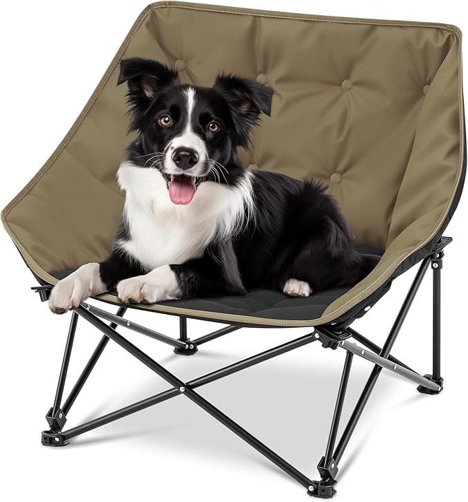 Portable Dog Camping Chairs for Dogs Raised Pet Bed for Outdoor Folding Chair Patio Lazy Puppy Cot Heavy Duty Pet Camping Gear(28x 24 x 22 Inches,Brown)