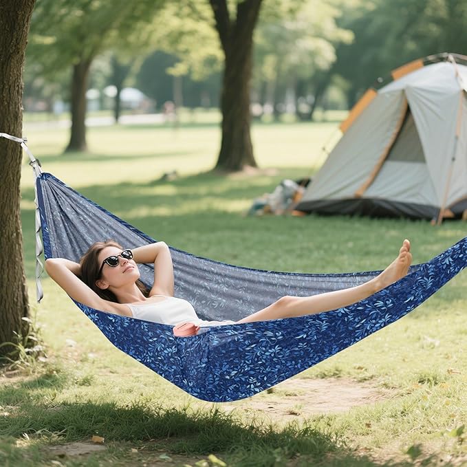 Dark Blue Leaves Hammocks Cloth Hammock for Camping Travel Accessories