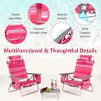 Giantex Folding Beach Chair, Patio Sling Chairs with 5 Adjustable Position, Head Pillow, Storage Bag, Towel Bar, Cup Holders, Backpack Chairs for Sunbathing, Camping Chair
