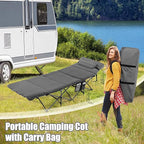 Goplus Camping Cot, Folding Camping Cot with Mattress, Pillow, Carry Bag, Storage Pocket, Camping Bed Military Cot for Home Office Nap Hiking, Heavy-Duty Portable Sleeping Cot for Adults Kids (Grey)