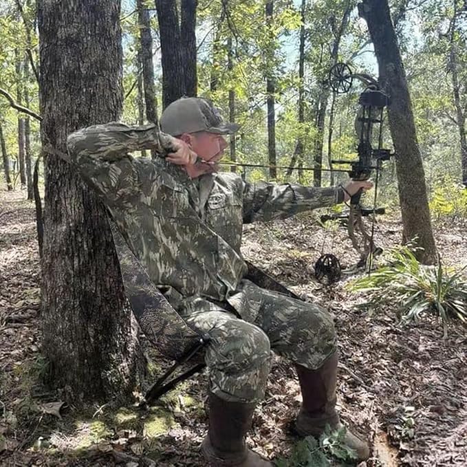 Low Down Hunting Seat - Silent 180° Pivot Portable Folding Tree Seat, Adjustable Height Hammock Chair for Turkey Deer Hunting Ground Camping Shooting