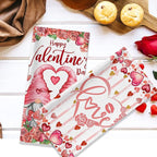 Valentines Day Kitchen Towels, Valentine Towels Set of 2, Gnomes Love Hearts Roses Happy Valentine's Day Hand Dish Tea Towels for Bathroom Housewarming Gifts Decorations for Home (18x28 Inches)