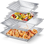 Mifoci 4 Pcs Vegetables Grill Baskets for Outdoor Grilling 14.17'' 9.65'' Extra Large Stainless Steel Vegetable Grill Basket with Handles for Veggies BBQ Accessories Camping Smokers Gifts, 2 Sizes