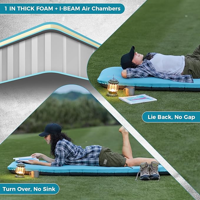 Kingcamp Air & Foam Sleeping Pad for Camping, 4" Portable Compact Inflatable Camping Mattress, High Support 4-Season Silent Sleeping Mat with Double-layer, 4.9 R-Value for Camping, Tent, Glamping