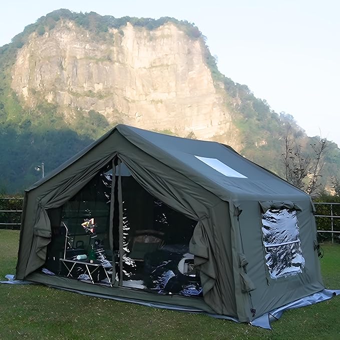 Coody Inflatable Canvas Camping Tents with Stove Jack – Premium Air Beam Family Glamping Tent, Breathable Cotton Canvas, Fast Setup Air Tent with Pump