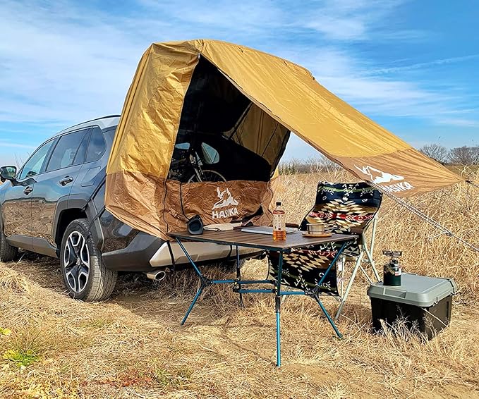 Hasika SUV Tailgate Tent, Universal Car Camping Awning, 3000mm Waterproof & UPF 50+ - Portable Hatchback Privacy Shelter for SUVs - Easy 2-Min Setup Road Trip Essentials Yellow