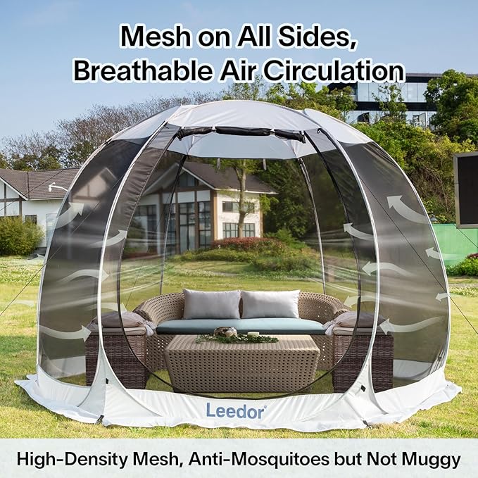 LEEDOR Pop Up Screen House, 6-10-15 Person Outdoor Screen Tent，Camping Screen Room with Carry Bag, Screened Gazebo with Mosquito Netting, Instant UV Resistant Sun Shelter for Garden, Patio, Backyard