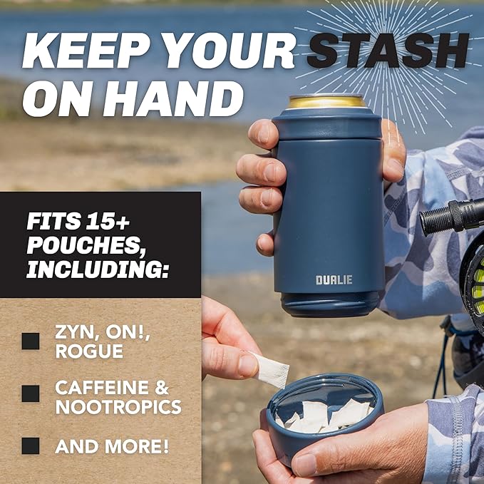 DUALIE Lower Deckie - Insulated 12 oz Can Cooler with Pouch Container - Universal Drink Holder with Built-in Pouch Bin - Choose Your Color
