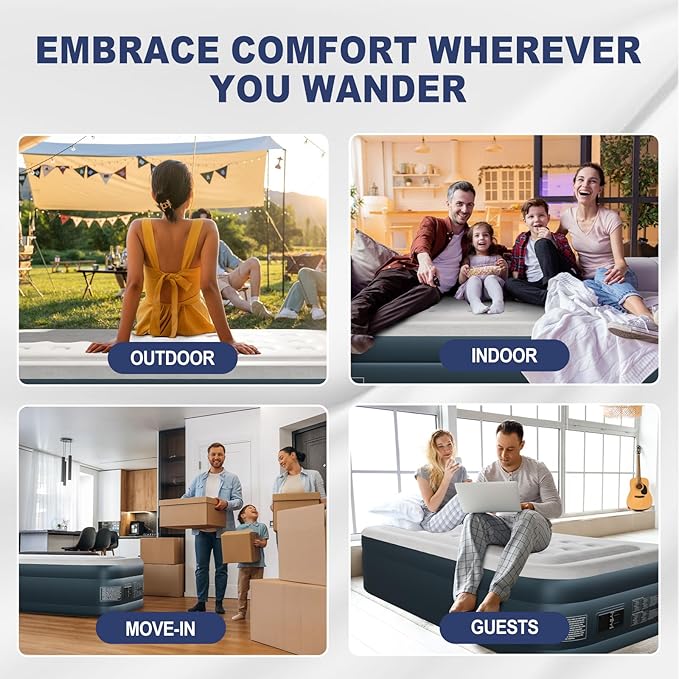 Outvita 18in Twin Air Mattress with Built-in Pump, Quick Assembly Comfort Luxury Blow Up Air Bed Self-Inflation/Deflation - Breathable and Flatness-Free for Guests and Home, Camping, Travel