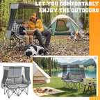 Double Camping Chair with Canopy Shade Oversized Folding Loveseat with Roof, 660lbs Heavy Duty Outdoor Lawn Chair with Holders Pocket for Camping, Fishing (Heating Zones for Cool Evenings)(Gray Plaid)