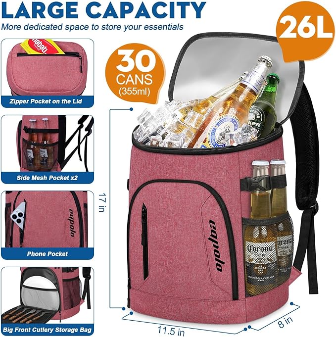 Capolo Cooler Backpack for Men Women Insulated Backpack Cooler Leak Proof Thermal Bag Beverage Soft Cooler Bag Lunch Backpack for Camping 30/45 Cans