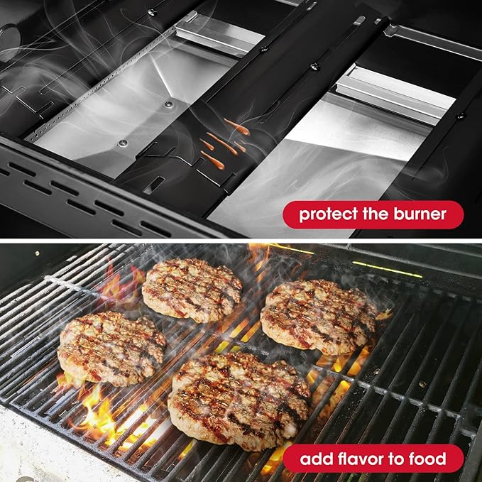 Unicook Adjustable Grill Heat Plate, Extends from 11.75" up to 21" Length, 3.75" Width, Porcelain Steel Grill Burner Cover, Heavy Duty Heat Shield, Flame Tamer Replacement Parts for Gas BBQ, 5 Pack