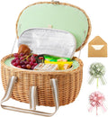 Picnic Basket Insulated with Lid, Extra Large Wicker Picnic Basket with Waterproof Insulated, Handwoven Portable Vintage Picnic Hamper 8.4 Gal(31.7L), Camping Outdoor Gifts Date, Natural