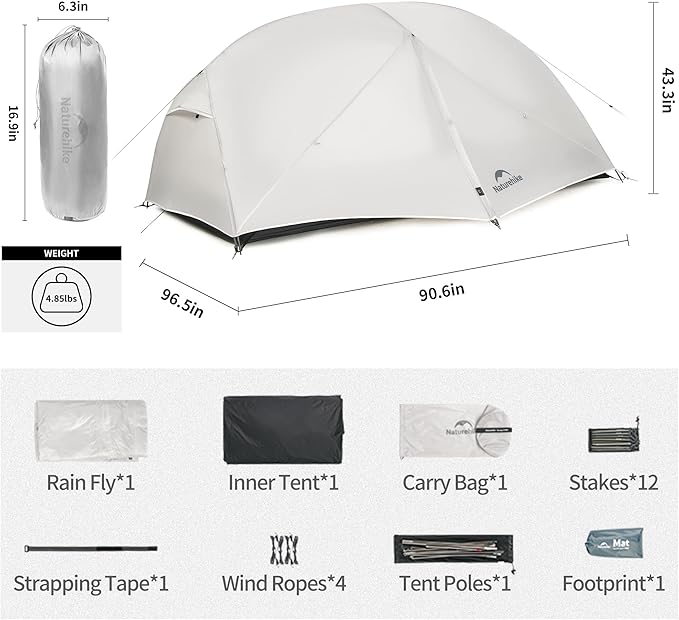 Naturehike Mongar Pro 1/2/3 Person Backpacking Tent,Waterproof Nylon Easy Setup Lightweight Camping Tent